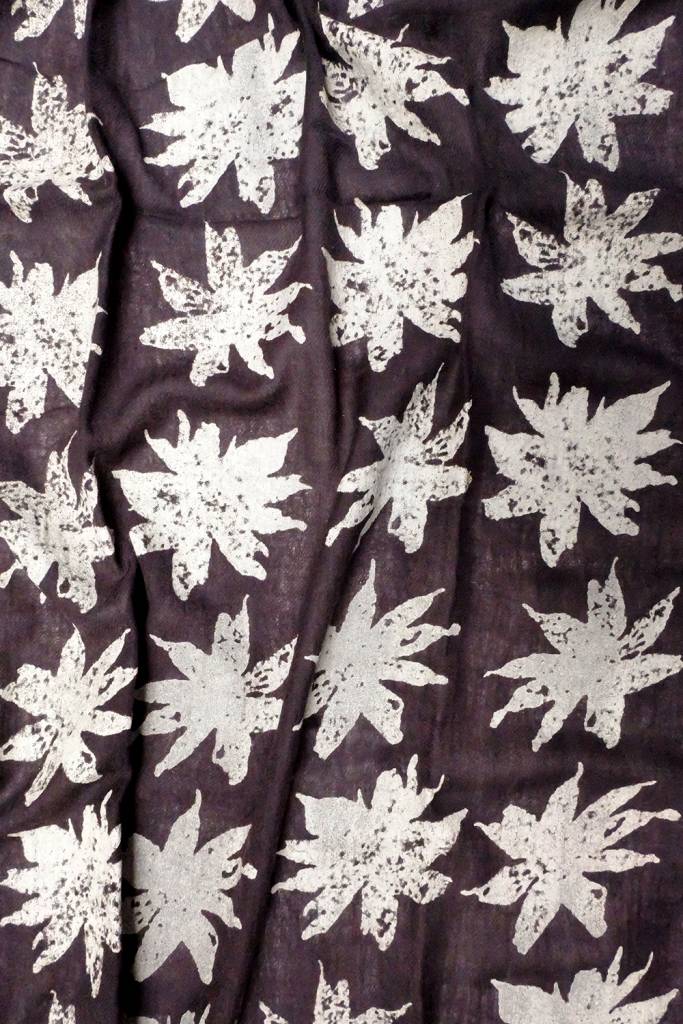 Wool gauze block print flower shawl.